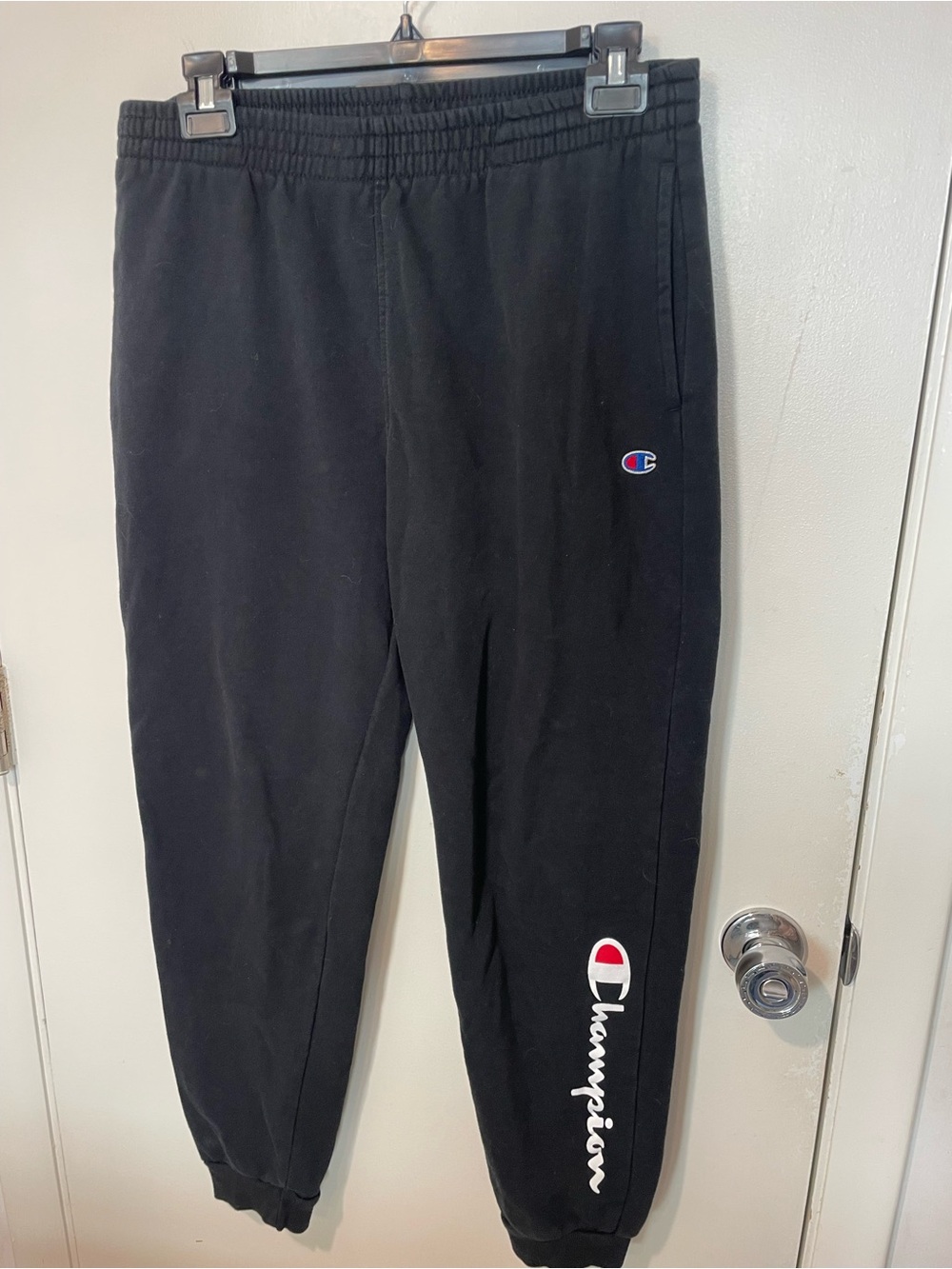 Champion mens Black Fleece Jogger Sweatpants Vertical Logo Sz XL pants athletic